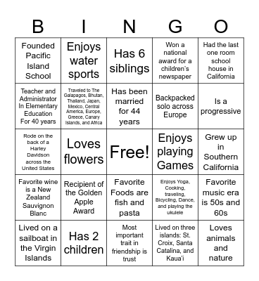 Sea Peterson Bingo Card