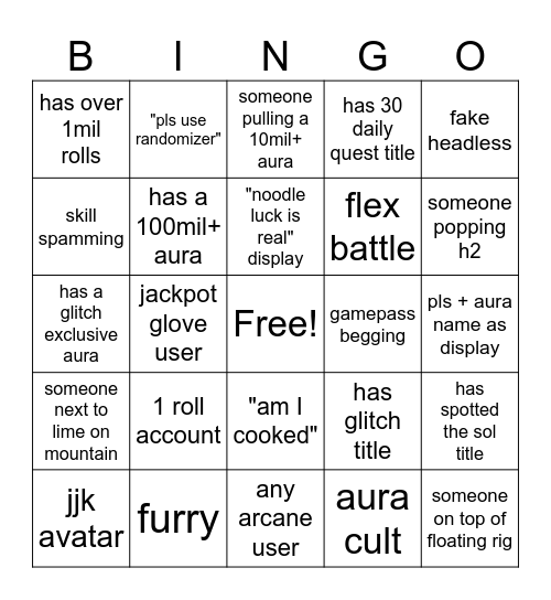 Sols RNG Public Server Experience Part 2 Bingo Card