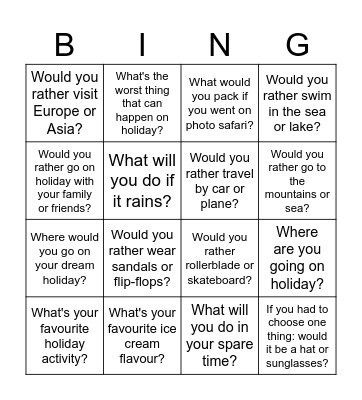 Summer Holiday Bingo Card