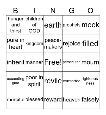 beatitudes Bingo Card