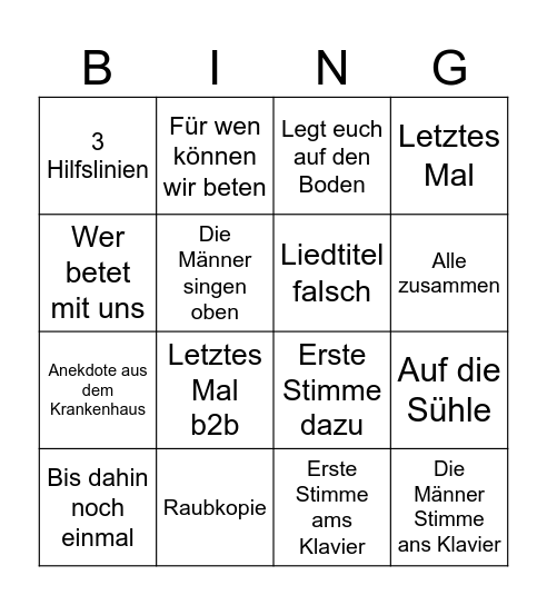 Jugendchor Bingo Card