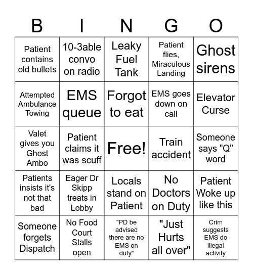 Shift 3 EMS Bingo Card