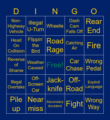 Dash Cam Owners Australia Bingo Card