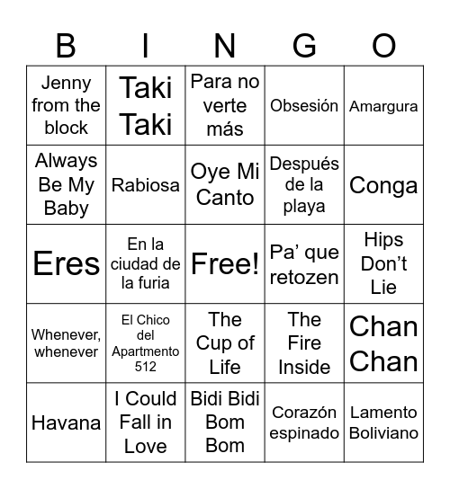 Equis Music Bingo Card