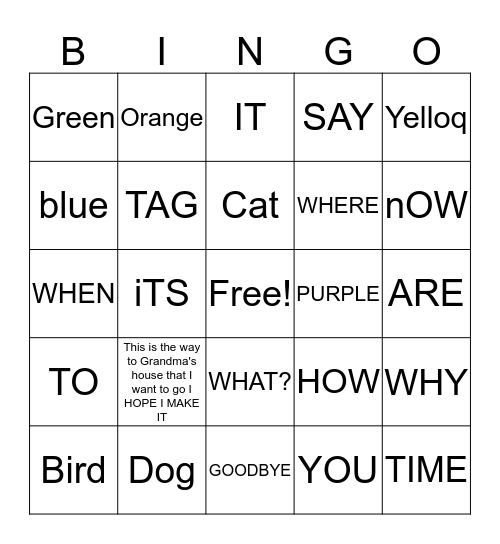 TEST Bingo Card