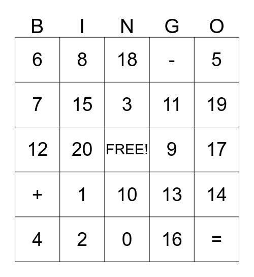 Number Bingo Card