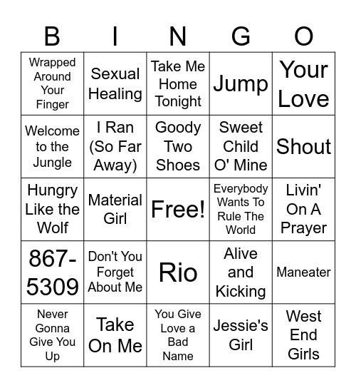 1980's Bingo Card