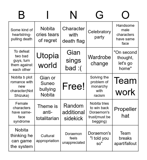 Doraemon Movie Bingo Card