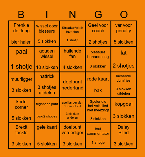 oranje Bingo Card