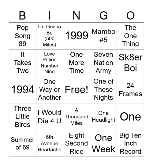 Numbers Bingo Card