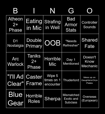 D2 LFG BINGO Card