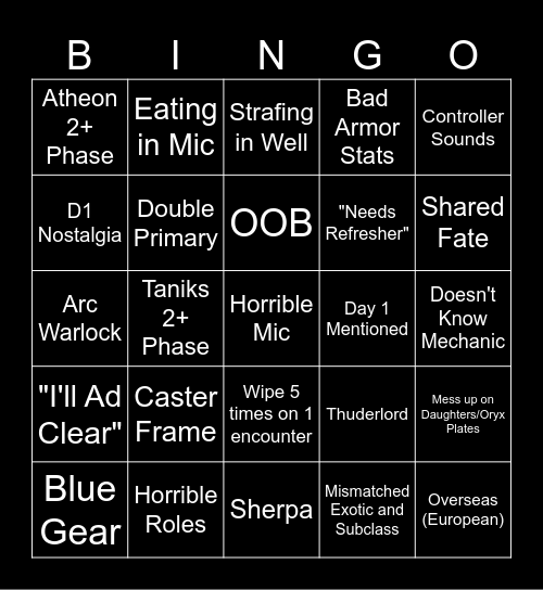 D2 LFG BINGO Card