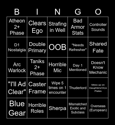 D2 LFG BINGO Card