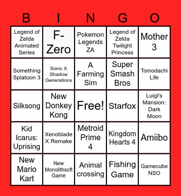 Nintendo Direct June 2024 Bingo Card