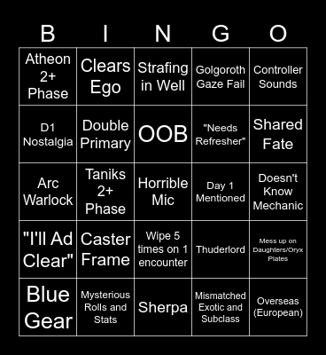 D2 LFG BINGO Card