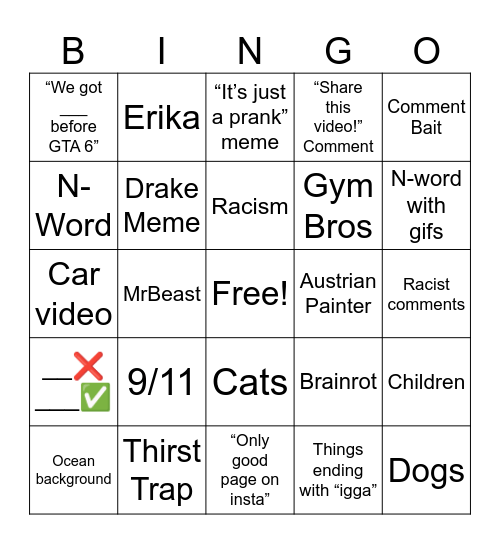 reels bingo Card