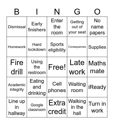 Procedure Bingo Card