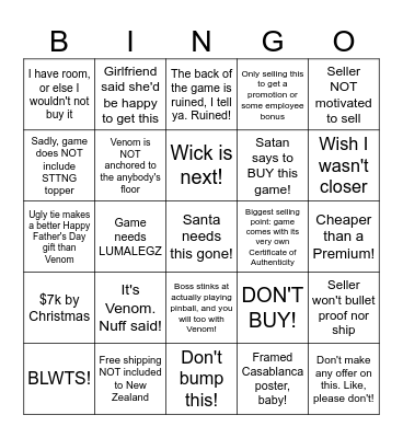 Pinball People Bingo Card