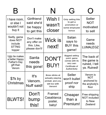 Pinball People Bingo Card