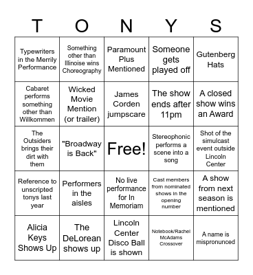 Tonys 2024 Bingo Card