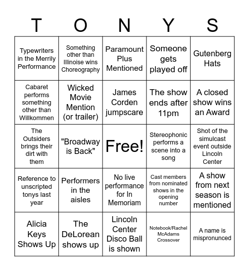 Tonys 2024 Bingo Card