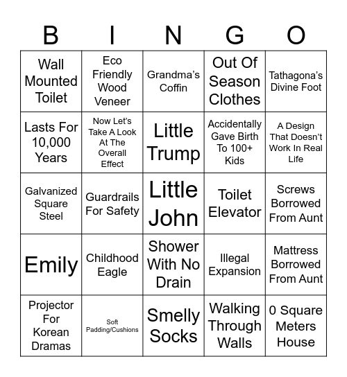 Home Design Meme Bingo Card