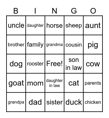 Sign Language Bingo Card
