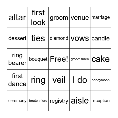 Bridal Bingo Card