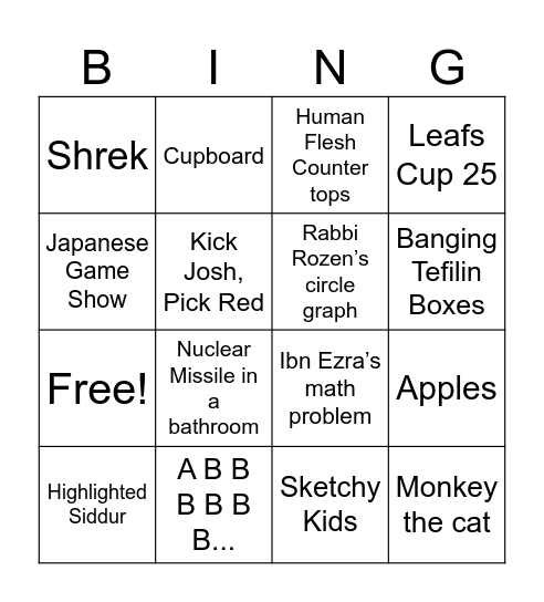 8J5 BINGO Card