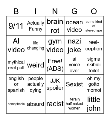 INSTAGRAM REEL ROULETTE BINGO Card