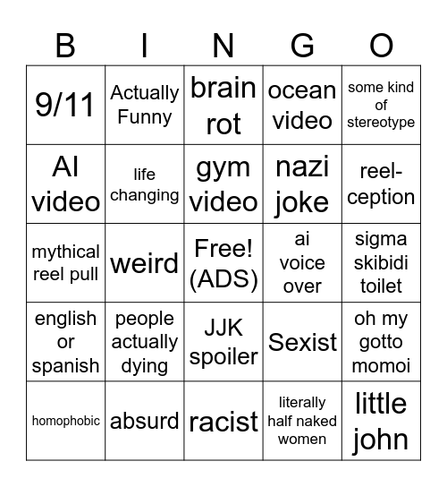 INSTAGRAM REEL ROULETTE BINGO Card