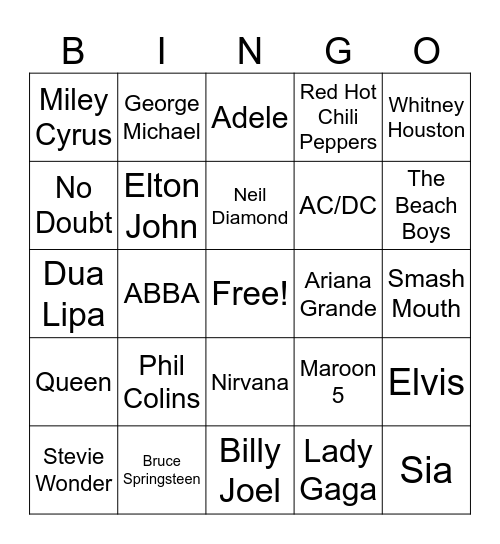 Music Bingo Card