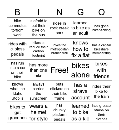 bicyclist bingo! Bingo Card