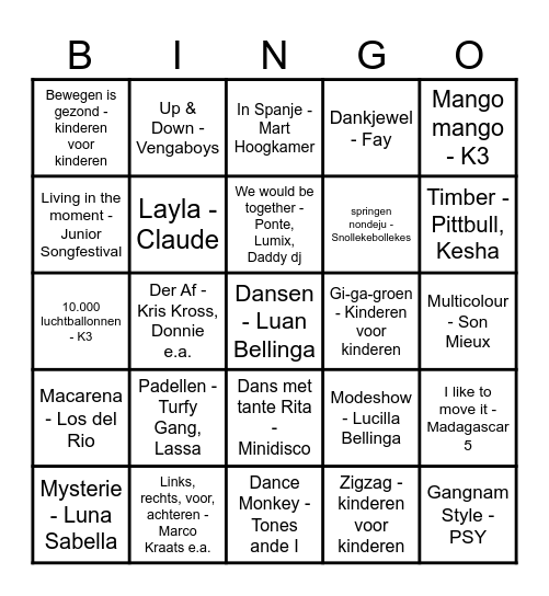 Muziek Bingo Card