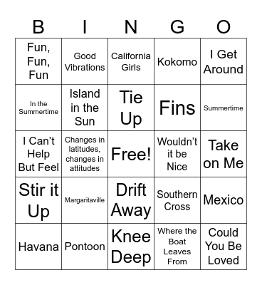Beach Vibes Music Bingo Card