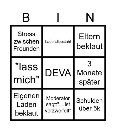 Hilf Mir Bingo Card