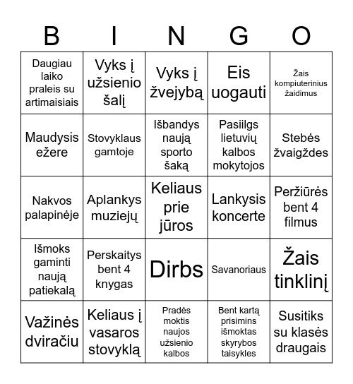 Vasaros atostogų metu... Bingo Card