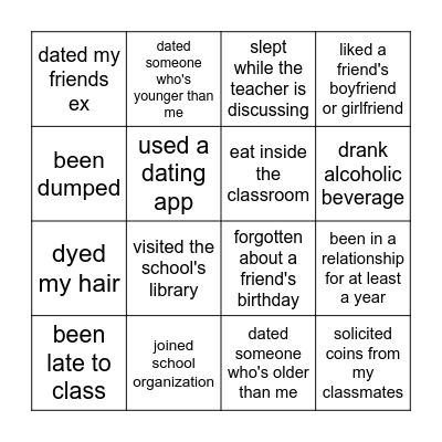 "Never Have I Ever" Bingo Edition Bingo Card