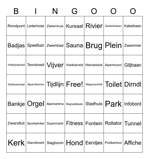 Dorpsverkenning Bad Hofgastein Bingo Card