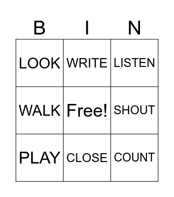 ACTIONS Bingo Card