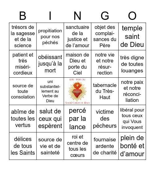 BINGO DU SACRÉ-COEUR DE JÉSUS Bingo Card