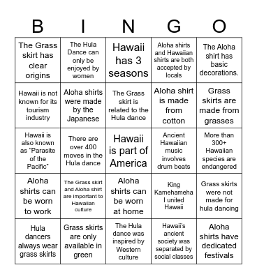 Aloha Bingo Card