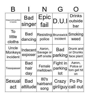 Uncle Monkey's Bing Bingo Card