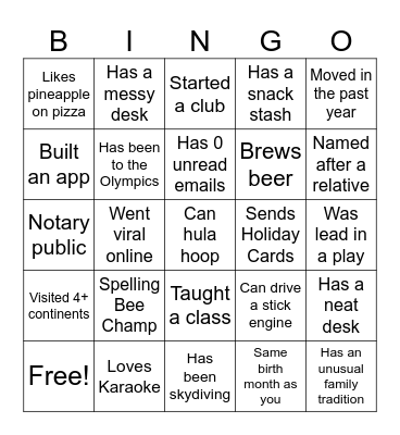 Human Bingo Card