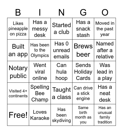 Human Bingo Card