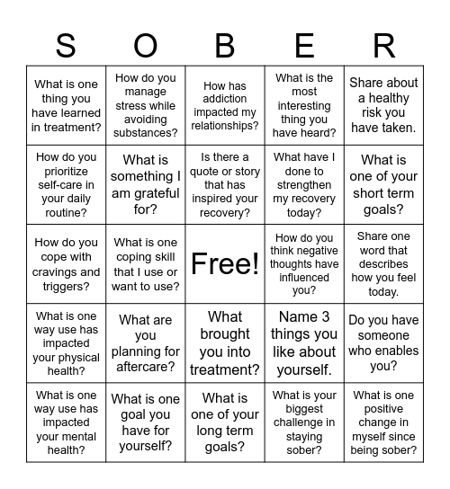 Recovery BINGO Card