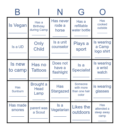 Find a person who satisfies each block’s statement. Write their name in the bingo block. When you fill your entire card, yell Bingo! Bingo Card