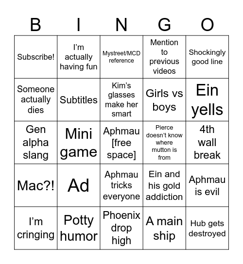 APHMAU BINGO Card