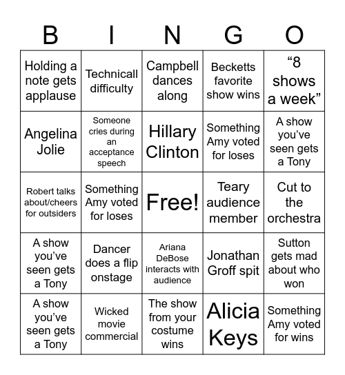 Tony Awards 2024 Bingo Card