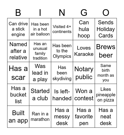 Human Bingo Card